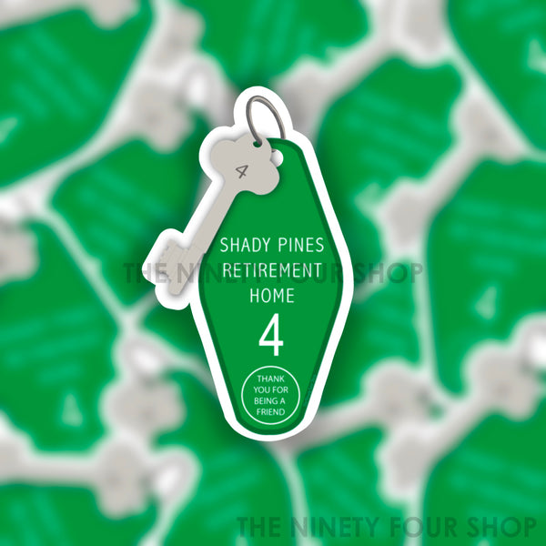 Friendly Retirement Home INSPIRED Hotel Keychain | Sticker