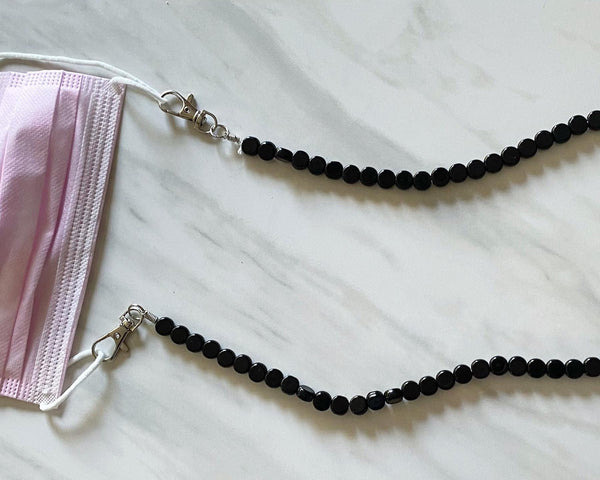 Black Beaded Mask Holder Lanyard